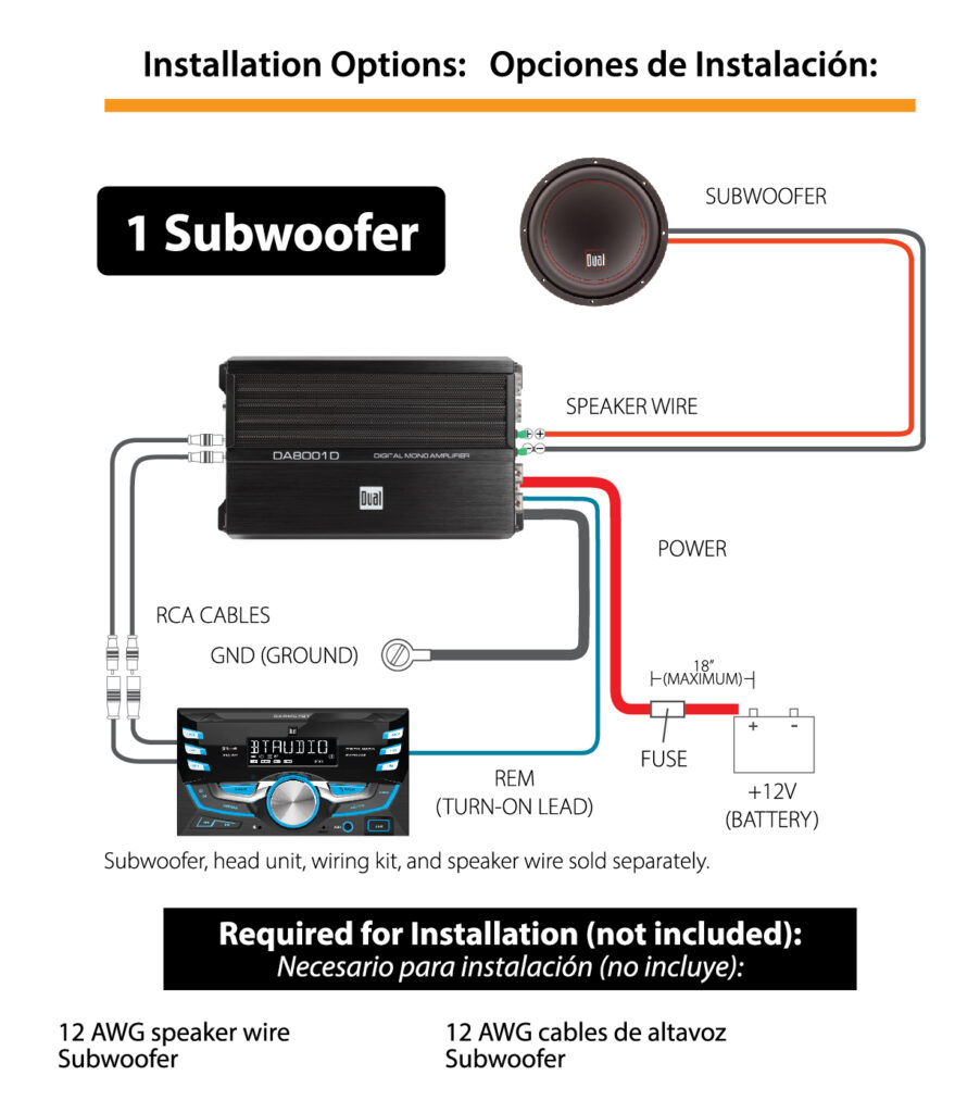 Dual Electronics - Digital Mono Amplifier to Power a Subwoofer - DA8001D