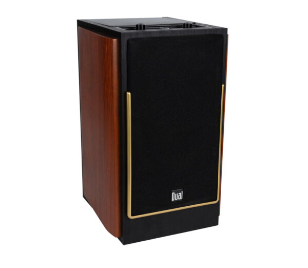 Dual Electronics LUHSL20B single bookshelf speaker angled view