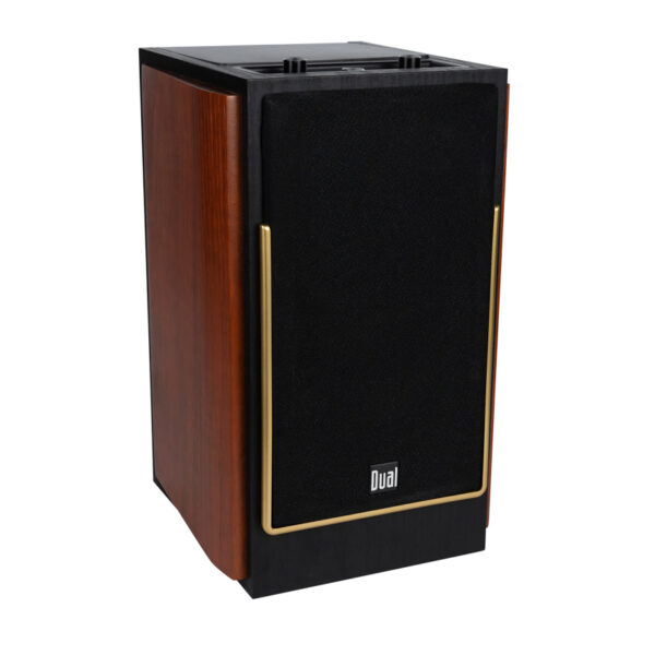 Dual Electronics LUHSL20B single bookshelf speaker angled view