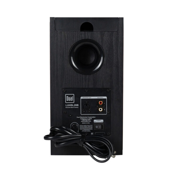 Dual Electronics LUHSL20B single bookshelf speaker rear view